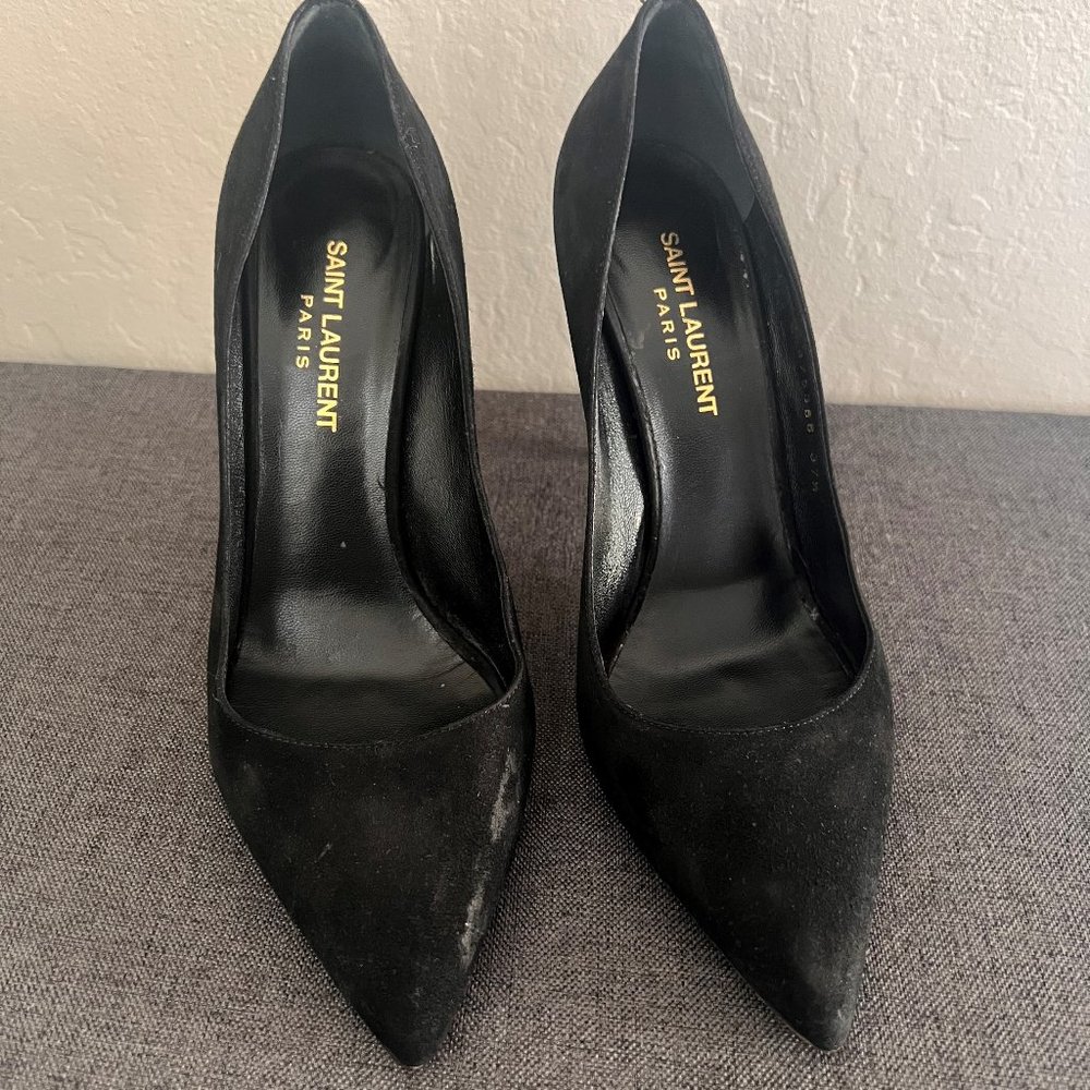 Saint Laurent Zoe 105 Suede Leather Pumps Black 37.5 EU or 6.5 US